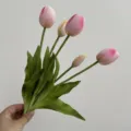 Bouquet di tulipani artificiali in silicone 5 rami decorazione casa fiori finti da tavolo - Rosa chiaro