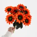 Artificial Sunflower Bouquet 9 Heads Orange 43cm Fake Silk Flowers For Home Decor - Orange