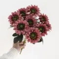 Mauve Artificial Sunflower Bouquet 9 Heads 43cm Faux Daisy Flowers for Home Wedding Decor - Bean Paste