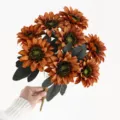 Artificial brown sunflower bouquet, 9-head faux floral arrangement for home decor and weddings. - Red Coffee