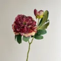 Fausse pivoine branche unique rouge vin 2 têtes décoration maison rétro fleur art - Bordeaux