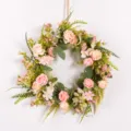Artificial rose floral wreath detail view, Nordic style green plant wall hanging decor for home wedding. - Pink with Letter