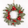 Christmas artificial pine needles wreath red baubles pinecones front door home decor 45cm - Red