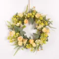Artificial rose flower wreath door hanging Nordic green plant wall decor for home wedding - Yellow