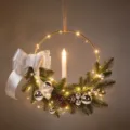 Christmas decoration wreath candlestick metal ring festive hanging ornaments led lights - Silver + Candle + Light