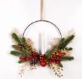 Christmas candle wreath decoration with pine cones and berries for holiday home decor. - 87342(Without Light) / Red