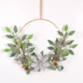 Christmas wreath door hanging artificial pine needle poinsettia holiday home decor front door - Silver