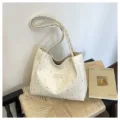 Bolso tote crema elegante con estrellas plateadas y asas trenzadas para mujeres de diario - Blanco Sin Colgante