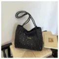 Borsa tote nera con stampa stelle da donna borsa a spalla alla moda casual borsa a mano - Nero senza ciondoli