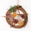 Vintage Christmas mini rattan pentagram wreath with pine cones and dried fruit for wall - 86166