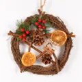 Retro Christmas mini vine pentagram wreath with pine cones and dried orange slices home decor - 86167