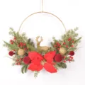 Couronne de Noël anneau métal poinsettia rouge boules flocons cerf or déco murale - 86132+Cerf Doré