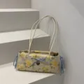 Bolso de hombro de brocado floral estilo chino con lazo azul bolso de axila vintage elegante - Flor Dorado