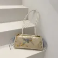 Bolso de hombro de satén estilo chino para mujeres, elegante bolso con lazo azul y colgante. - Dorado