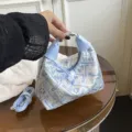 Bolso de mano chic de brocado estilo chino para mujer, elegante bolso de hombro. - Azul