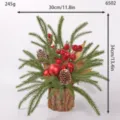 Mini artificial Christmas tree bonsai desktop ornament with pine needles berries bark pot - 6502
