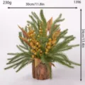Christmas decorative artificial pine needle bonsai with glitter berries in tree bark pot for home decor. - Golden Berries 1396