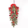 Artificial Christmas teardrop swag with pine branches and red velvet balls for door decor. - Red
