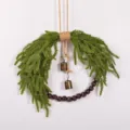 Christmas artificial Norfolk pine wreath with wood beads and vintage bells for wall hanging - Standard Type / S