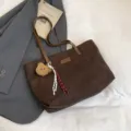 Bolso tote grande de pana para mujer bolso de hombro marron casual para trabajo diario - Café Colgante de Cuentas