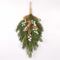 Christmas hanging pine swag with white berries artificial holiday wall and door decor. - White