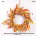 Autumn artificial flower wreath detail, realistic foliage and berries for wall decor. - 81543