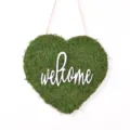 Heart shaped preserved moss welcome hanging sign, rustic green door decor for home and wedding. - Heart Moss Hanging with WELCOME Letter