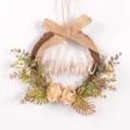 Detailed view of the autumn vintage artificial floral door wreath with welcome wooden sign. - With Welcome Sign / Off White