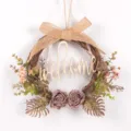 Close-up of the vintage autumn artificial floral wreath with wooden welcome sign. - With Welcome Sign / Purple