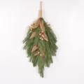 Norfolk pine needle and gold berry detail view for Christmas holiday wall decor hanging. - Gold