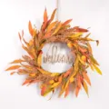 Autumn artificial plant wreath with welcome sign, rustic fall door hanging decoration for front door. - With Letters / 81543