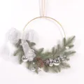 Christmas decorative metal ring wreath with pine needles and silver bow for front door. - Silver