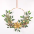Christmas wreath door hanging artificial pine needle holiday home decor festive decoration - Gold