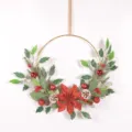 Christmas wreath wall hanging with red poinsettia pinecones and berries for holiday home decor - Red