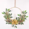 Christmas candlestick wreath wall hanging artificial holiday home decor candle ring. - Gold with Candle