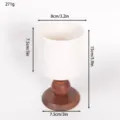 Portacandele a calice in ceramica retrò con base in legno, vaso per piante e tazza. - Idroponica Bianco Medio