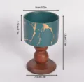 Calice in ceramica retro con base in legno, design crepato oro verde, decoro. - Vena Dorata Verde Scuro Piccolo
