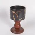 Portacandele in ceramica retrò con base in legno per decorazioni domestiche e piante - Vena Dorata Nero Piccolo