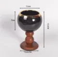 Portacandele in ceramica retrò calice base in legno ceramica nera bordo dorato vaso fiori - Bordo Dorato Grande Tazza Tonda Nero