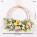 Easter egg wooden bead wreath wall hanging artificial lamb ear leaves holiday home decor - 87118 Knitted Flower