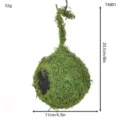 Detail view of natural moss spherical hanging birdhouse, perfect for garden decoration. - Spherical Style (74801)