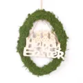 Easter moss egg wreath hanging detail with wooden bunny plaque and natural green spring decor. - Moss Egg Shaped Wreath with Rabbit Sign (85834+Rabbit Sign)