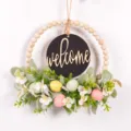 Easter egg wooden bead wreath wall hanging lamb ear leaves home front door party decor - 85980+Blackboard