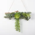 Artificial succulent hanging plant wall decor detail view, realistic fake green leaves. - Log-tied Wall Hanging / Budding High-rising Lotus Green