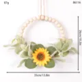 Spring summer artificial flower wreath wooden bead sunflower wall hanging decor for home - L
