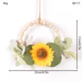 Artificial sunflower wooden bead hanging wreath wall decor farmhouse seasonal ornament - S