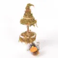 Halloween moss witch hat potted plant detail, mini broom with pumpkin decoration, desktop decor. - 6564 Pumpkin Broom