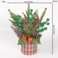 Christmas artificial pine branch potted plant with glitter berries and pine cones home decor - Style 86504