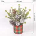 Christmas tabletop decoration potted plant with faux pine branches berries and glitter balls. - Style 86501