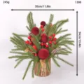 Künstlicher Norfolk Fichtenzweig Weihnachts Bonsai mit roten Beeren und Rindentopf Deko - Rote Frucht + Roter Ball